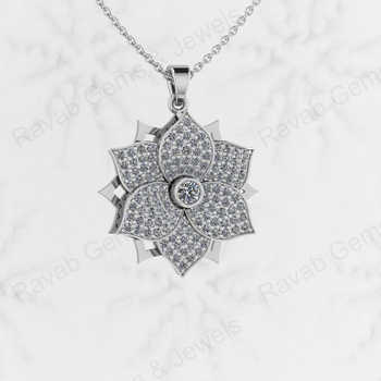High Quality Solid 925 Sterling Silver Attractive Flower Design Front Open Circling CZ Micro Pave Fine Pendants Charms Pendant