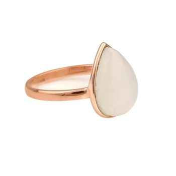 High Quality 12x16mm Genuine White Moonstone Polished 2 Micron Pear Women's Sterling Silver Rose Gold Plated 2 Micron Pear Ring