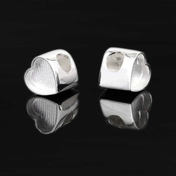 Genuine 925 Sterling Silver 9mm Heart Charm Beads with 5mm Hole Good Resin Ashes Work Keepsake DIY Finding Jewelry Components