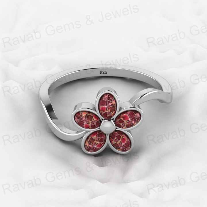 Best Selling Genuine 925 Sterling Silver Pink Ruby Copper Oval Gemstone Bezel Setting Wide Mobius Ring for Custom Jewelry