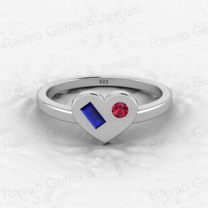 Top Selling 925 Silver Gold Vermeil Sapphire & Garnet Quartz Baguette Cut Eternity Heart Band Women Ring Minimalist Fine Jewelry