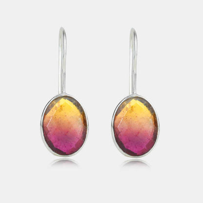 New Arrival Solid 925 Sterling Silver Bio-Color Tourmaline Quartz Oval Checker Cut Dangle Drop Earring for Women Fine Jewelry