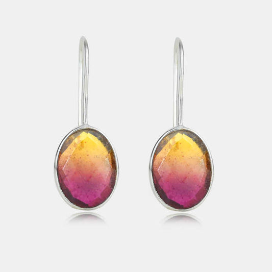 New Arrival Solid 925 Sterling Silver Bio-Color Tourmaline Quartz Oval Checker Cut Dangle Drop Earring for Women Fine Jewelry