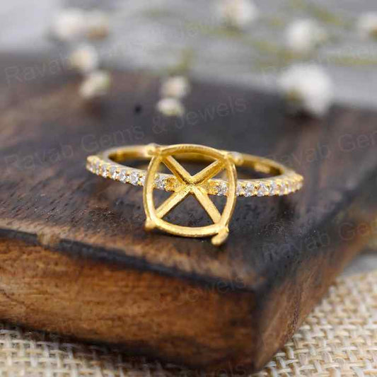 Genuine 925 Silver 18k Gold 10mm Cushion Eternity Band Prong Blank Gemstone Ring With CZ Setting Keepsake Breastmilk Jewelry DIY