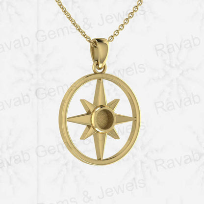 Genuine Solid 925 Silver North Star Compass Blank Bezel Charm Pendant Setting for Components Handmade Memorial Jewelry Findings