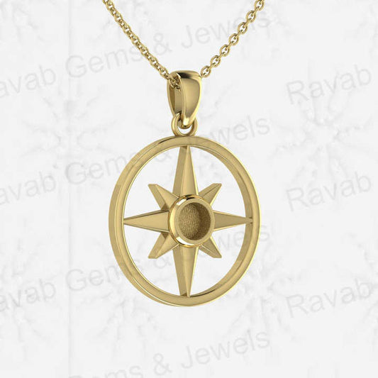 Genuine Solid 925 Silver North Star Compass Blank Bezel Charm Pendant Setting for Components Handmade Memorial Jewelry Findings