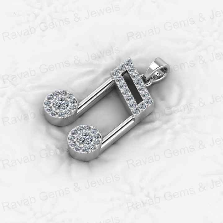Best Selling Genuine 925 Sterling Silver With Zircon 25x17mm Musical Note Symbol Charm Pendant Necklace Women Fine Jewelry