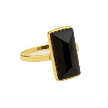 Best Quality 8x16mm Natural Black Onyx Gemstone Ring 18K Gold Plated 925 Silver Rectangle Octagon High Quality Fine Jewelry