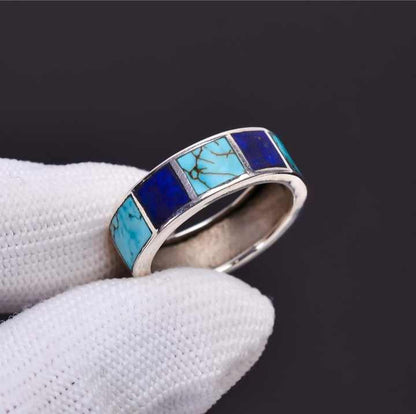 New Arrival Genuine 925 Sterling Silver Natural Lapis Lazuli Turquoise 4mm-6x4mm Ethnic Handmade Fine Wedding Ring Manufactures