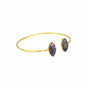 Beautiful Design Natural Lapis Lazuli Copper Gemstone Bezel 18k Gold Plated Sterling Silver Cuff Adjustable Gypsy Bangle for Her