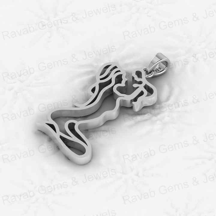 Top Quality Solid 925 Sterling Silver Mother Holding Baby Outline Art Setting Pendant for Women's Fine Attractive Necklaces