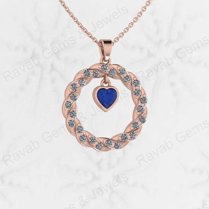 Best Selling 925 Silver Fine Jewelry Lapis Lazuli CZ Twisted Circle Rope Dainty Pendant Necklace Valentine's Day Gift for Women