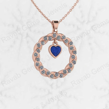 Best Selling 925 Silver Fine Jewelry Lapis Lazuli CZ Twisted Circle Rope Dainty Pendant Necklace Valentine's Day Gift for Women