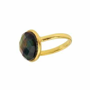Best Selling 925 Sterling Silver Women's Cabochon Ring 12mm Multi-Abalone Shell Quartz Gemstone Gold Plated for Weddings Parties