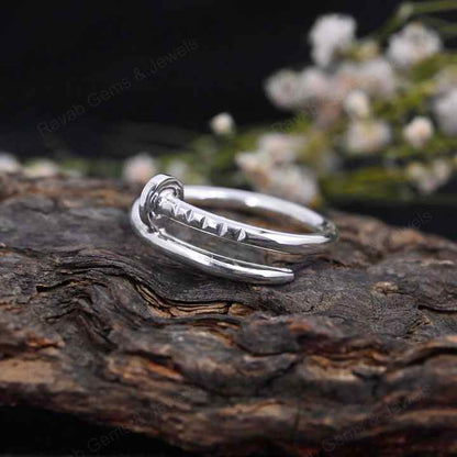 Handmade 925 Silver Women's Minimalist Eternity Double Band Ring 18k Gold Vermeil Nail Textured Design for Wedding Fine Jewelry