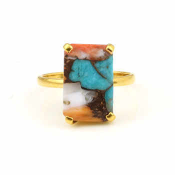 Top Selling Boho Ring for Women Genuine Sterling Silver Dainty Handmade 6x16mm Spiny Oyster Copper Turquoise Gemstone Fine Rings