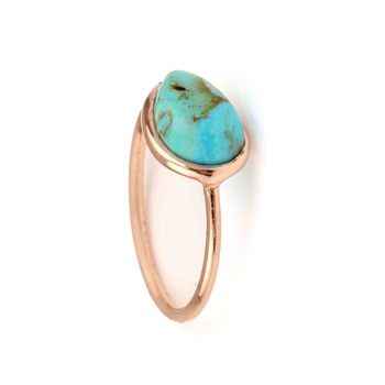 Hot Selling Boho Style Women's Fine Sterling Silver Ring Genuine Kingman Blue Arizona Turquoise Gemstone Rose Gold Plated Ring