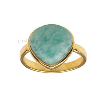18K Rhodium 12mm Natural Green Amazonite Stone Lovely Heart Shape Ring for Women 925 Sterling Silver Gemstone Bezel Jewelry
