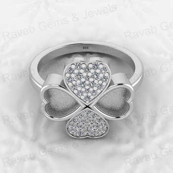 Best Quality 925 Solid Sterling Silver Semi Mount Ring 5mm Heart Clover Design for Resin Ashes Work Personal Jewelry Projects