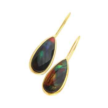 Top Quality Solid 925 Sterling Silver Ammolite Hydro Quartz Checker Cut 10x25mm Pear Drop Dongle Earring for Women Fine Jewelry