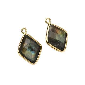 High Quality Genuine 925 Silver Natural Blue Fire Labradorite 12x16mm Rhombus Shape Bezel Charm Fine Jewelry Pendant Necklace