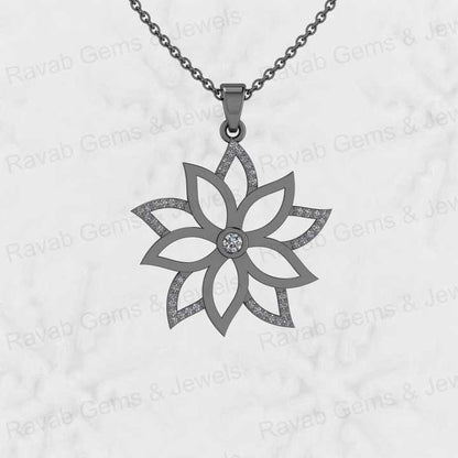 Best Selling 925 Silver 25mm Water Lily Floral June Birth CZ Diamond Pendant Necklace Beautiful Fine Natural Jewelry for Women