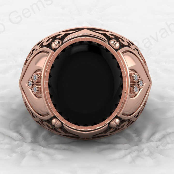 Top Selling Customized Jewelry Solid 925 Sterling Silver 13x15mm Oval Black Onyx Gemstone Classic Turkish Signet Ring for Man