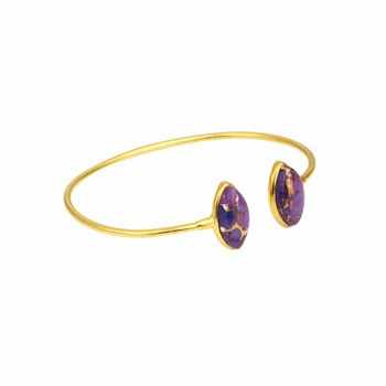 Solid 925 Sterling Silver 18K Gold Plated Fine Cuff Bangle Adjustable Mohave Purple Copper Turquoise Marquise Bracelets Bangles