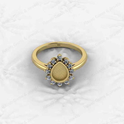 Best Quality 925 Silver Pear 6x8mm Semi Mount Blank Setting Ring for Gemstone Ashes & Resin Jewelry Findings & Components