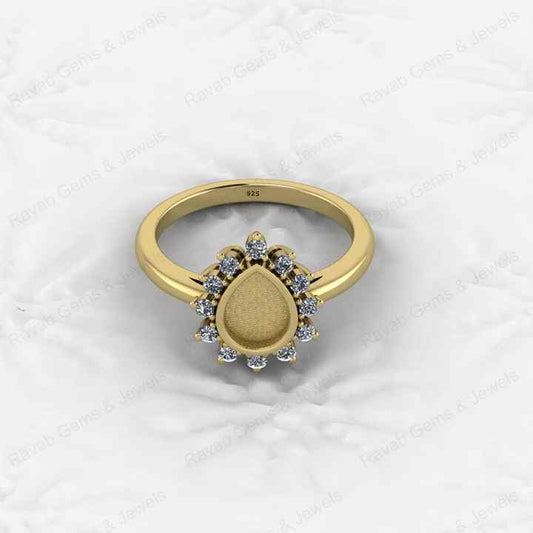 Best Quality 925 Silver Pear 6x8mm Semi Mount Blank Setting Ring for Gemstone Ashes & Resin Jewelry Findings & Components