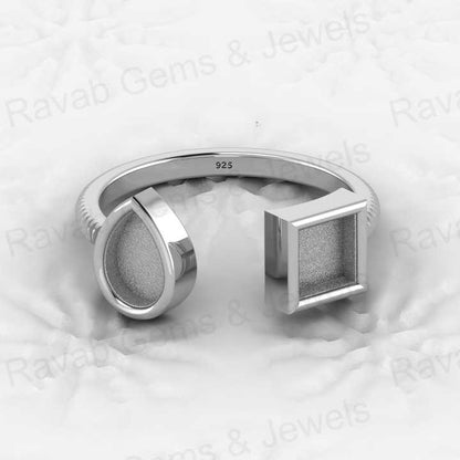 High Quality 925 Silver Pear 7x5mm Square 5mm Blank Adjustable Resin Beast Milk DIY Ring Setting Findings Components Jewelry