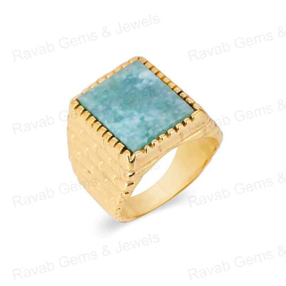 Handmade Solid 925 Silver 12x16mm Natural Amazonite Pattern Bricks Rectangle Signet Ring for Men Latest Design Fine Jewelry