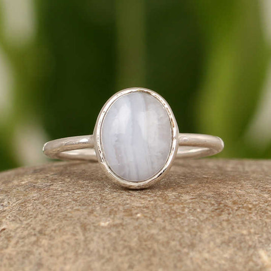 High Selling Genuine Blue Lace Agate Oval Shape 10x14mm Gemstone Solid 925 Sterling Silver Women Birthday Gift Handmade Ring