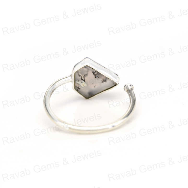 New Arrival Natural Dendrite Agate Ring Sterling 925 Silver 10x10mm Diamond Cut Faceted Bezel Setting Ring for Women