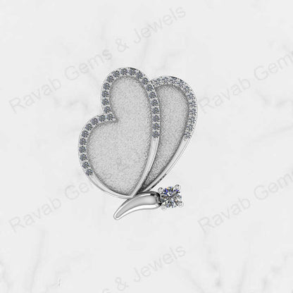 Genuine 925 Silver 40x28mm Couple Heart Blank Bezel CZ Charm Pendant Setting Ashes Resin Keepsake Jewelry Findings Components