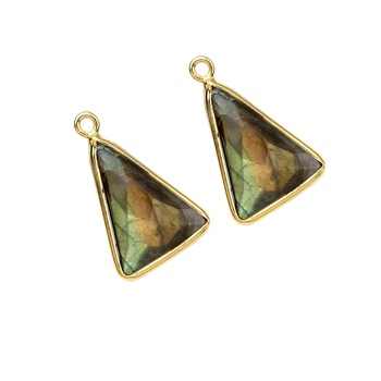 Superb 10 MM Triangle Shape Natural Labradorite 925 Sterling Silver Gold Plated Bezel Wholesale Fine Pendants & Charms Necklace