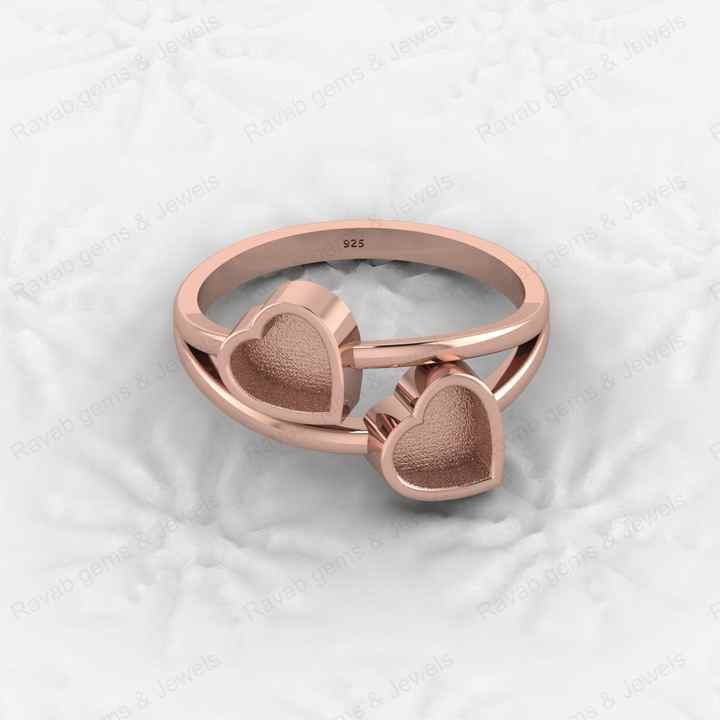 Top Quality 925 Sterling Silver 6x6mm Double Heart Semi Mount Blank Setting Twins Heart Ring Keepsake Wholesale Fine Jewelry