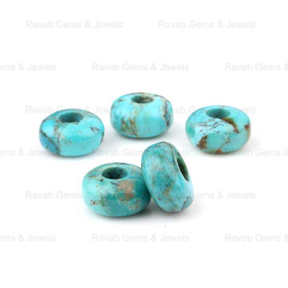 14x8mm Natural Polished Arizona Turquoise Rondelle Shape Smooth Big Hole Size Calibrated Size Gemstone Beads for Making Jewelry