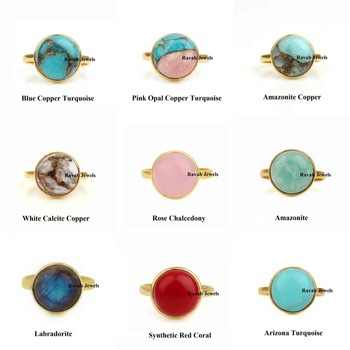 Superb 10mm Natural Ruby Zoisite Round Cabochon Bezel 18K Gold Plated 925 Silver Minimalist Fine Jewelry Dainty Ring for Women