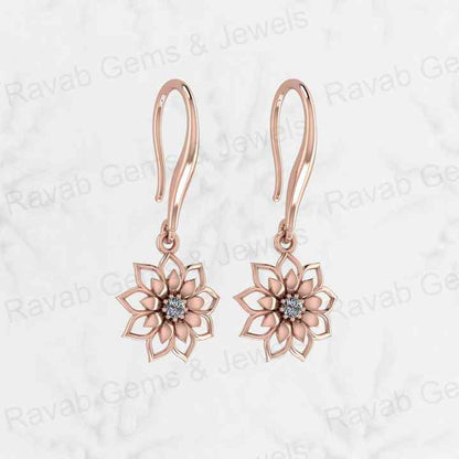 Top Quality Solid 925 Sterling Silver Sunflower Dangle Drop Lever Back Earrings CZ Gemstone Dangle Drop Fine Earring for Women