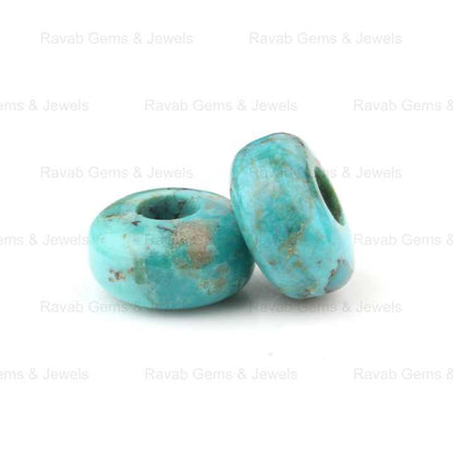 14x8mm Natural Polished Arizona Turquoise Rondelle Shape Smooth Big Hole Size Calibrated Size Gemstone Beads for Making Jewelry