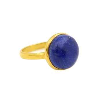 Top Selling 10mm Natural Lapis Lazuli Stone Round Cabochon Bezel Vermeil Eternity 925 Silver Dainty Ring Fine Jewelry For Her