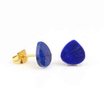Beautiful 10mm Lovely Heart-Shape Lapis Lazuli Gemstone Natural Sterling Silver 18k Gold-Plated Simple Stud Earrings for Women