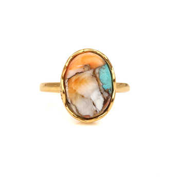 Top Quality 10x14mm Spiny Oyster Copper Turquoise Gemstone Bezel Real Sterling Silver Handmade Boho Designer Oval Ring for Women