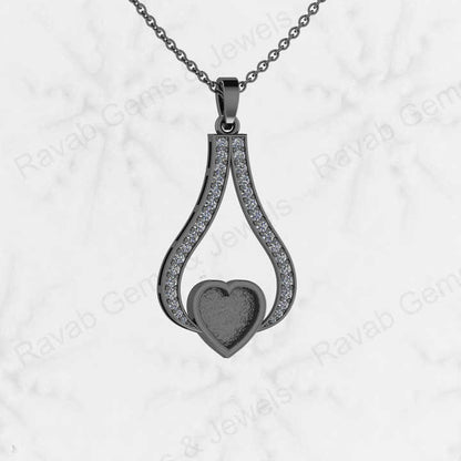Top Quality 925 Sterling Silver With CZ 8mm Heart Semi Mounting Charm Pendant Setting for Ashes Resin Work Breastmilk Jewelry