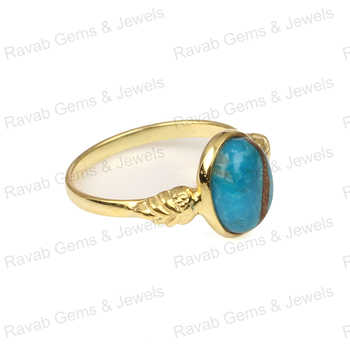Best Selling Women's Vintage 10x14mm Oval Shape Handmade Genuine Smithsonite Copper 925 Sterling Silver 18K Gold Fill Fine Rings