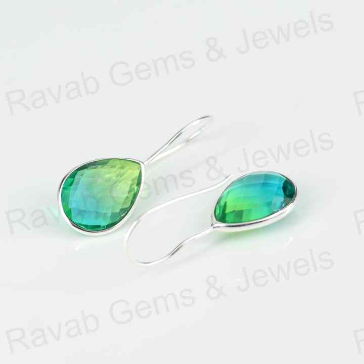 Best Quality Solid 925 Sterling Silver Watermelon Tourmaline Quartz Pear Checker Cut Dangle Drop Earring for Women Fine Jewelry