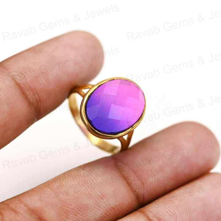 Women's Fine Jewelry Best Quality Solid 925 Sterling Silver Bio Purple Tourmaline Ring Oval Checker Cut Bezel Setting Ring
