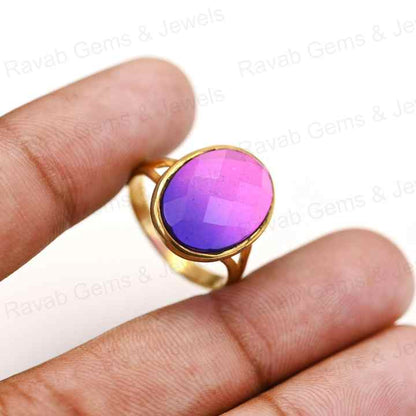 Women's Fine Jewelry Best Quality Solid 925 Sterling Silver Bio Purple Tourmaline Ring Oval Checker Cut Bezel Setting Ring