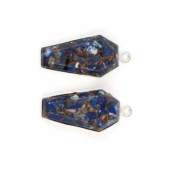 Wholesale 925 Sterling Silver Premium Jewelry Natural Lapis Lazuli Copper Bezel Coffin Pendant Charm Fine Pendants & Charms